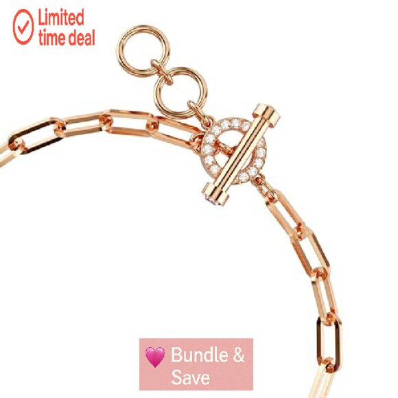 Rose Gold Crystal Teddy Bracelet with Toggle Clasp, 6.25-7.125 Inch - Picture 4 of 8